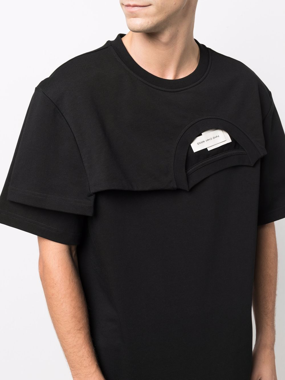 Black layered asymmetric T-shirt - men